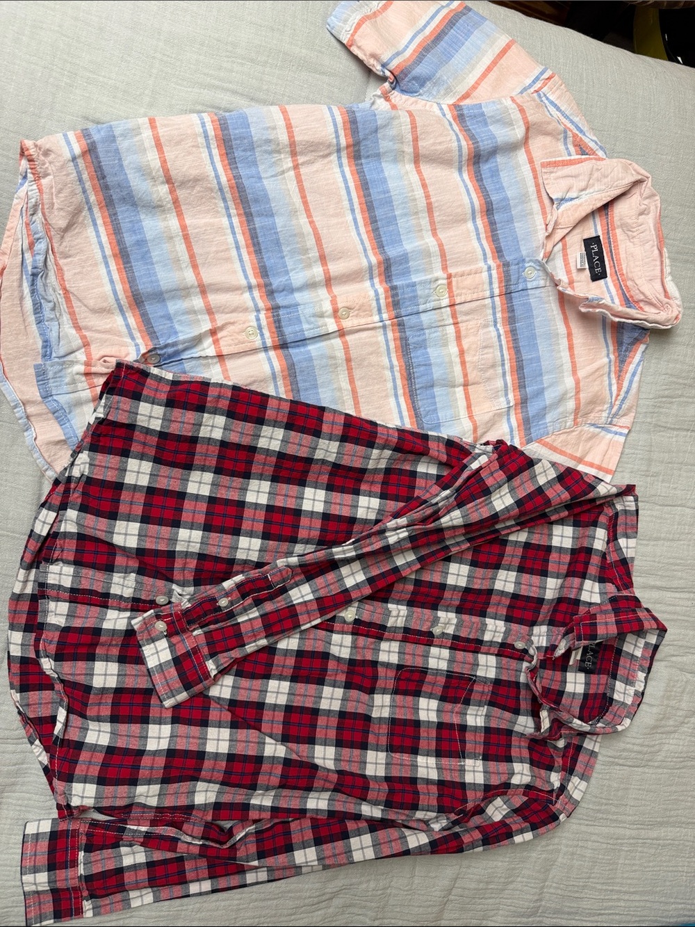 Place Peach, Blue and White Striped Button-Up Shirt